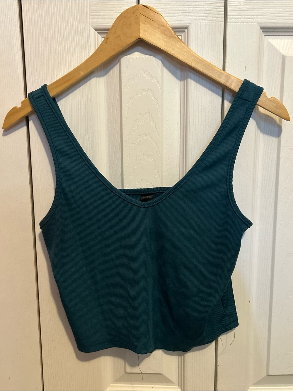 SHEIN Teal Ribbed V-Neck Crop Tank